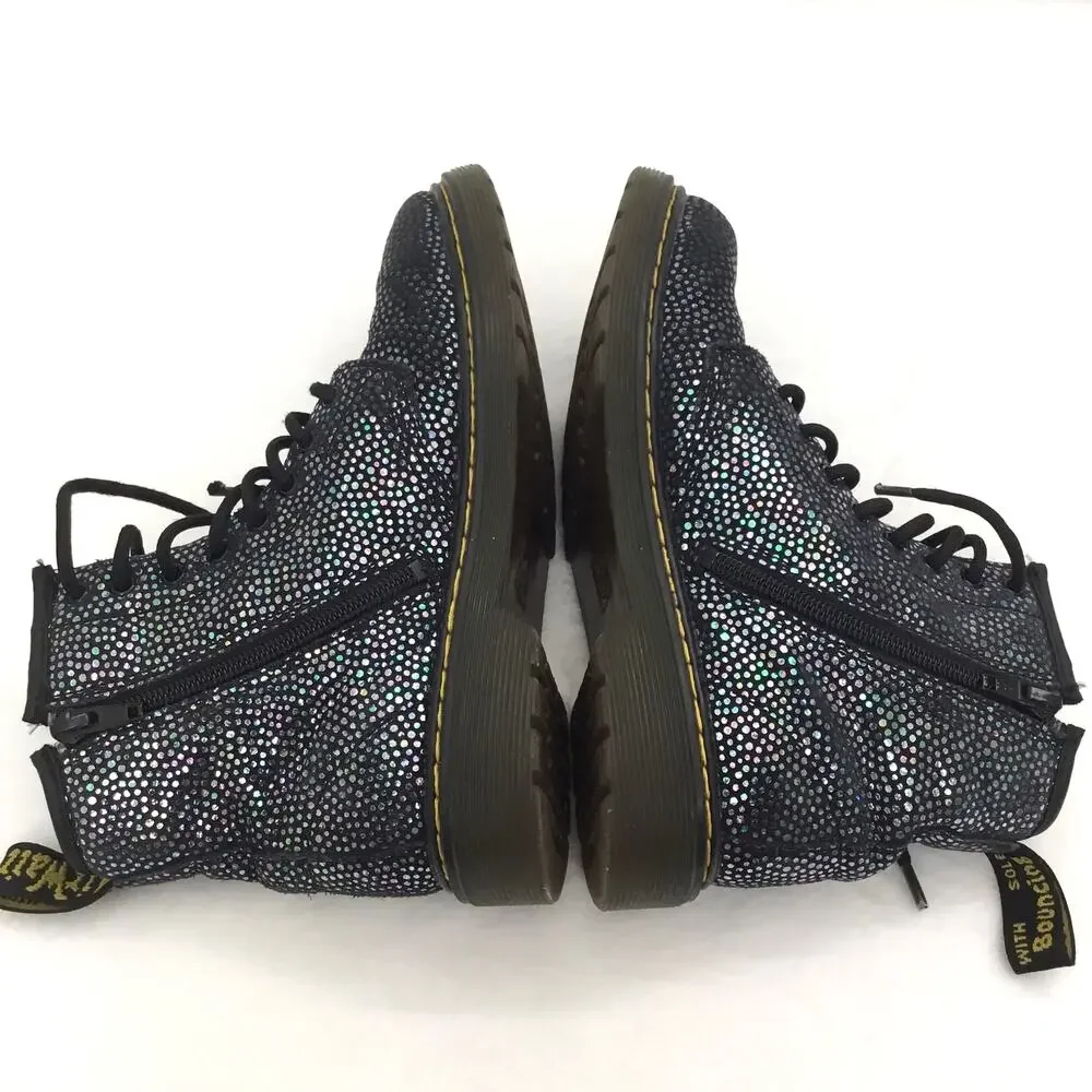 DR. MARTENS 1460J Black Kids Glitter Ankle Zipper Boots Girls Size 3
